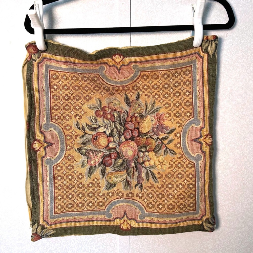 J.Pansu Vintage French Tapestry Pillow cover sham gold fruit bouquet 100% cotton